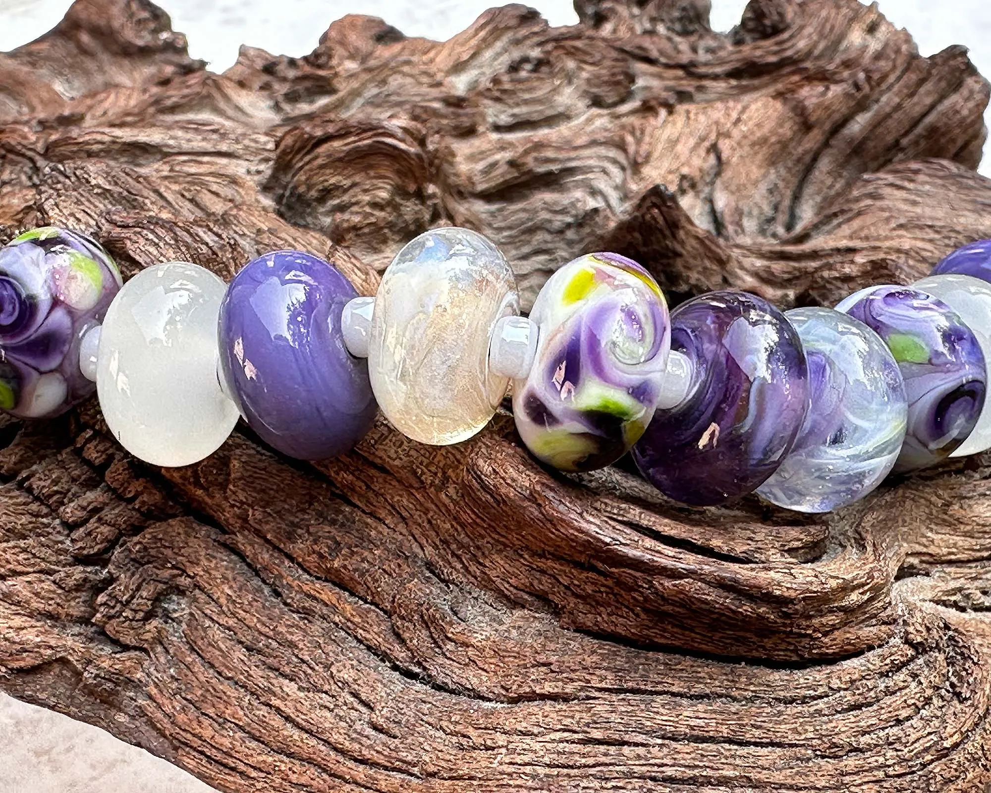 14 Wisteria Blooms Purple Lampwork Beads Set SRA