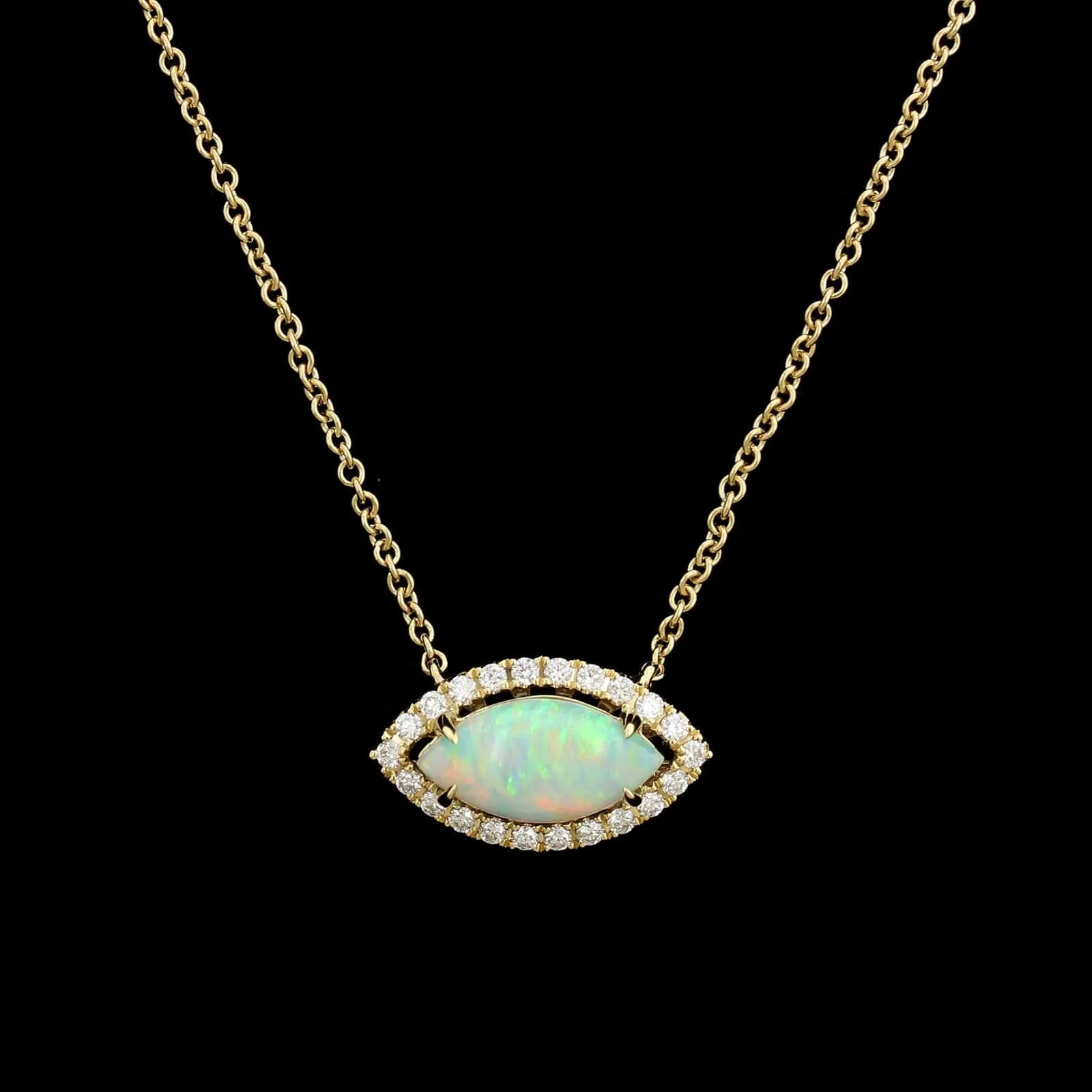 14K Yellow Gold Estate Opal and Diamond Necklace
