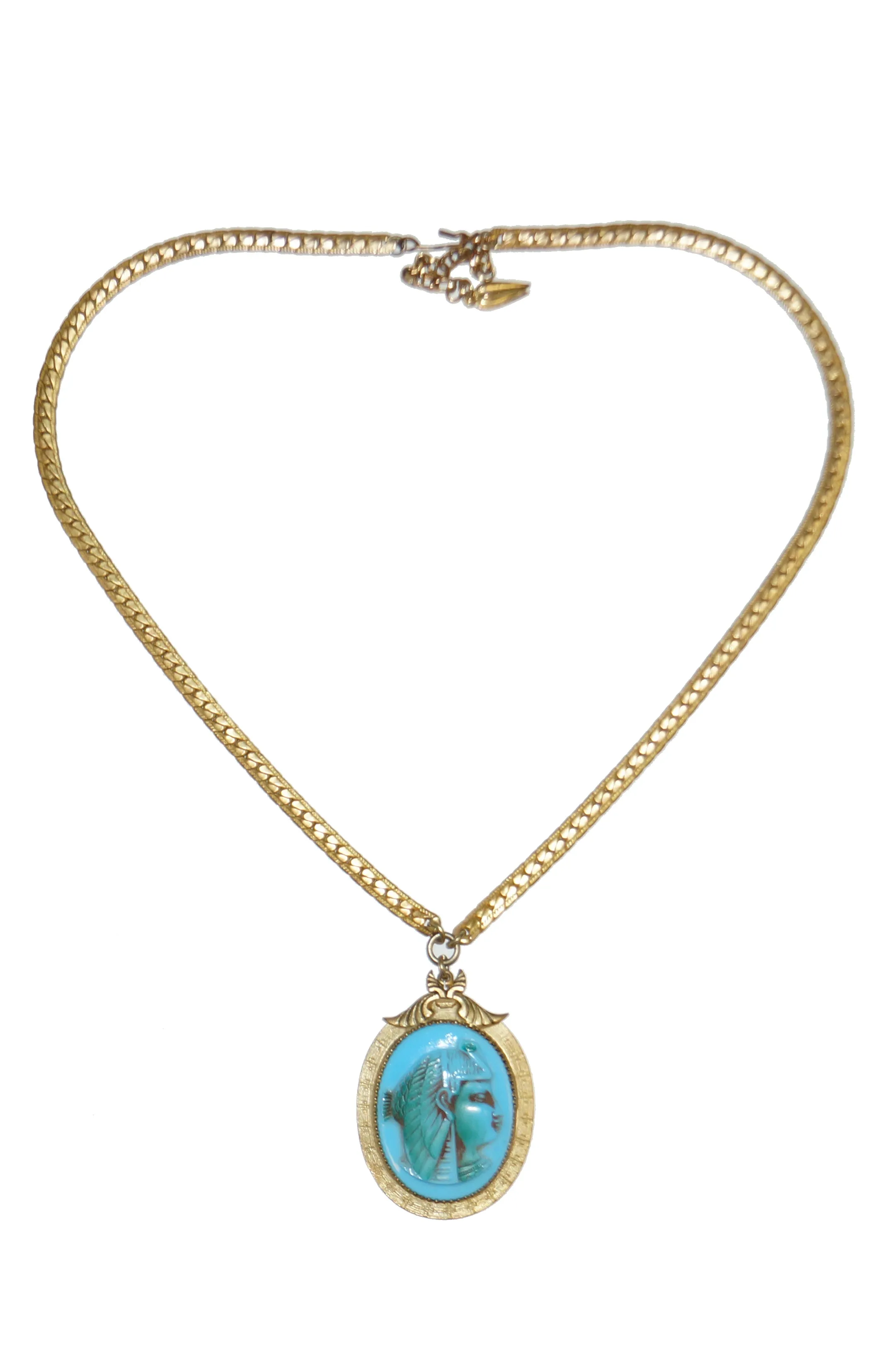 1970s Whiting & Davis Egyptian Revival Isis Cameo Necklace and Bracelet