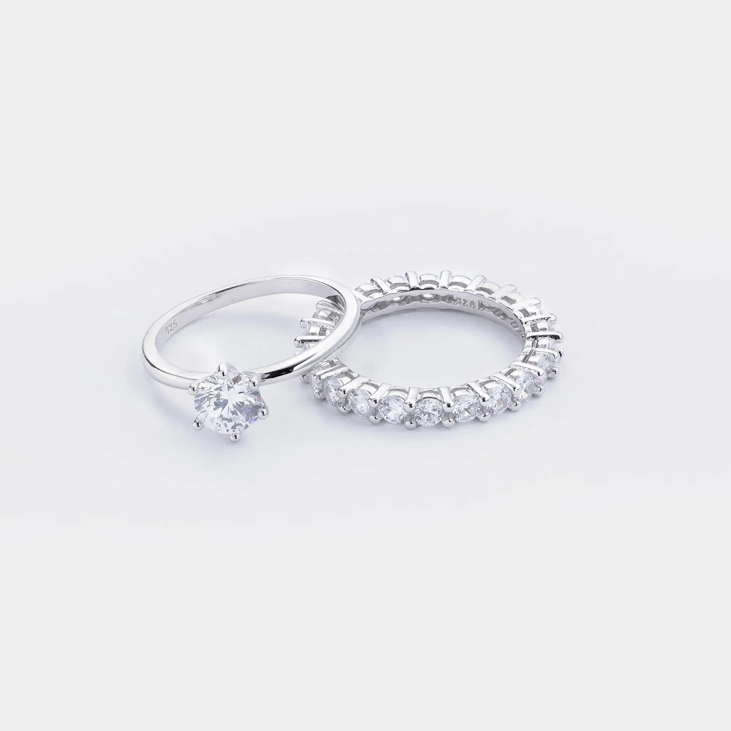 2 Piece Zircon 925 Sterling Silver Ring