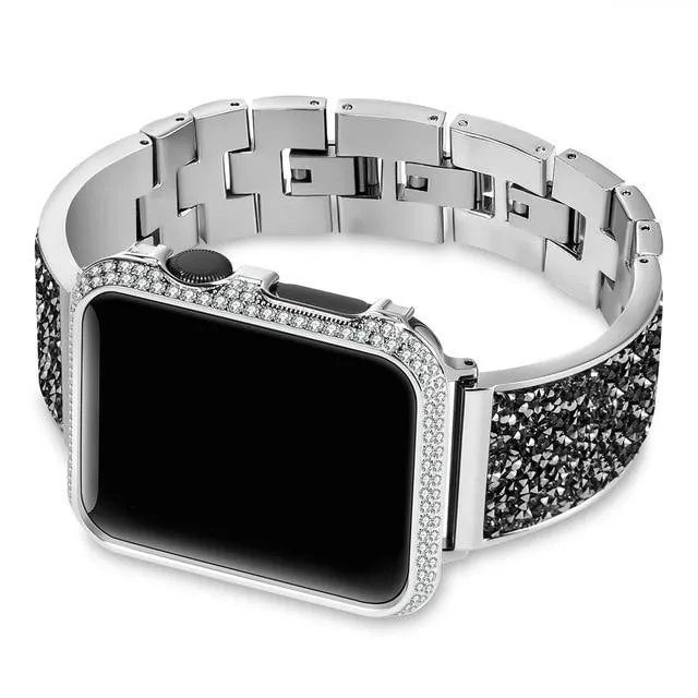 2pcs set Luxury Diamond Case Strap For Apple Watch Band Series 6 5