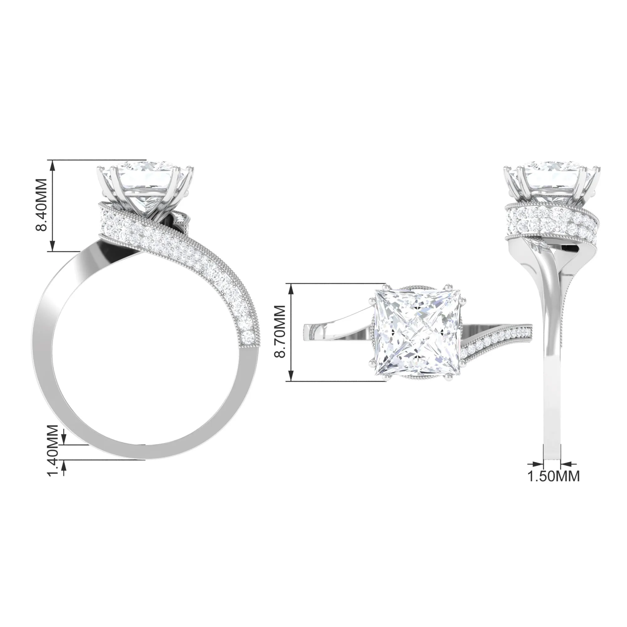 Designer Solitaire Cubic Zirconia Bypass Engagement Ring