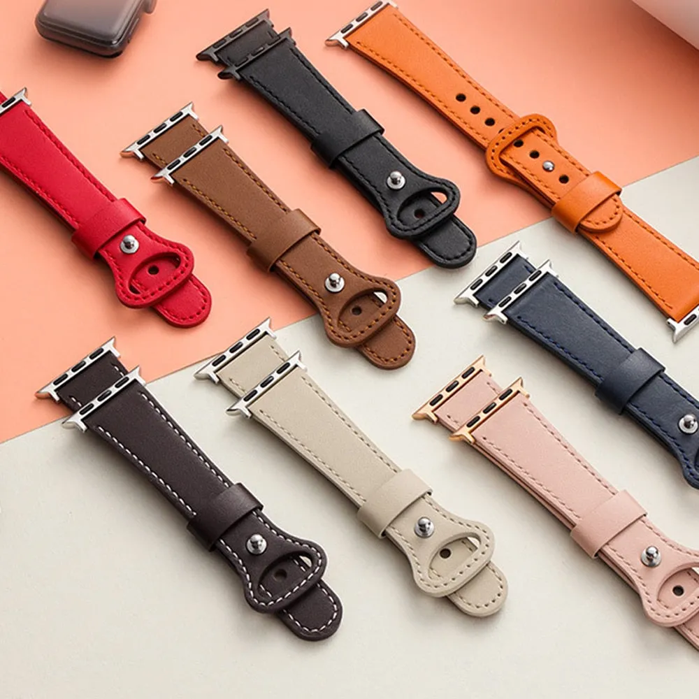 Leather Strap For Apple Watch Band Series 7 6 5 4 Correa Bracelet Accessories iWatch 38mm 40mm 41mm 42mm 44mm 45mm Wristband |Watchband|